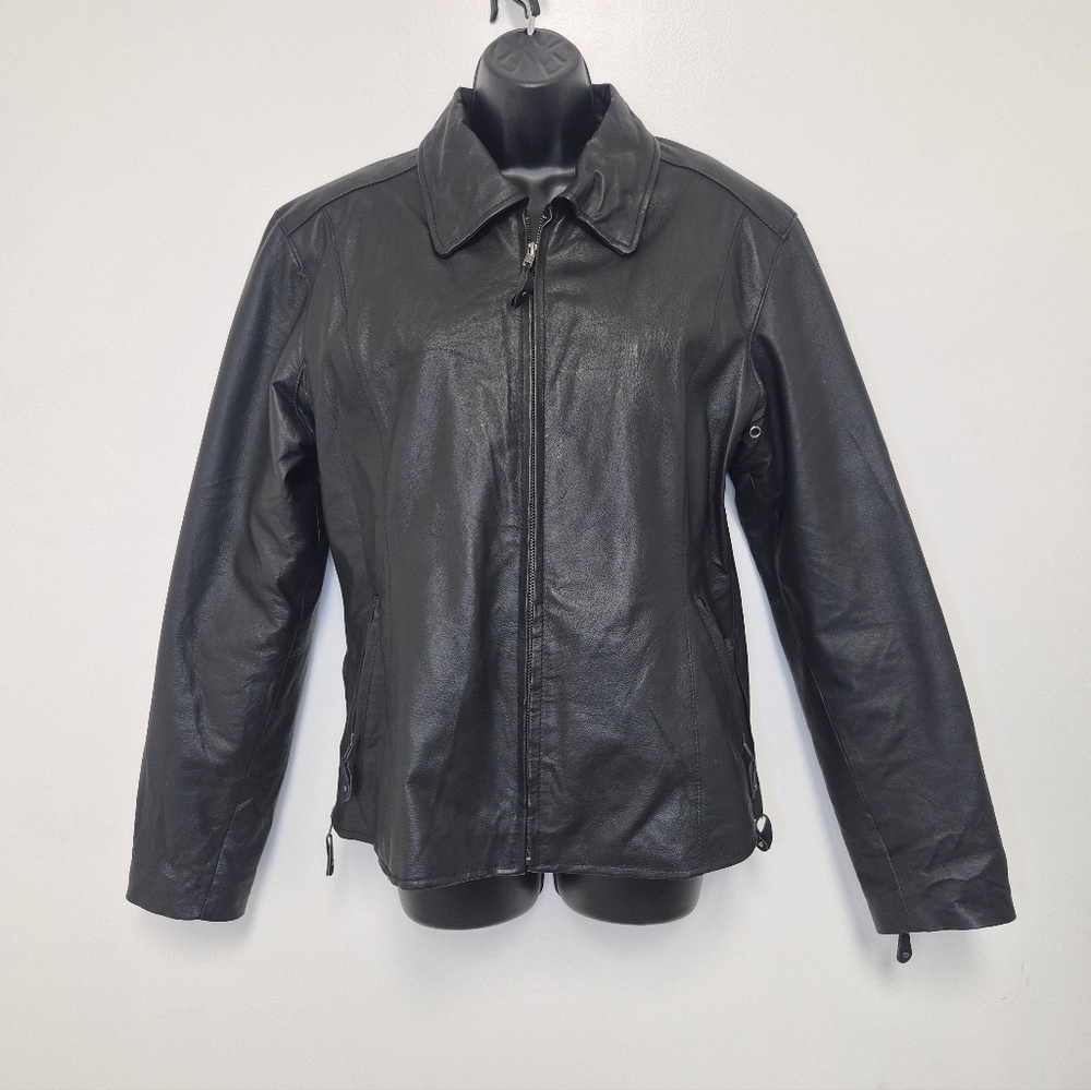 USA Bikers Dream Apparel Black Leather Jacket sz L